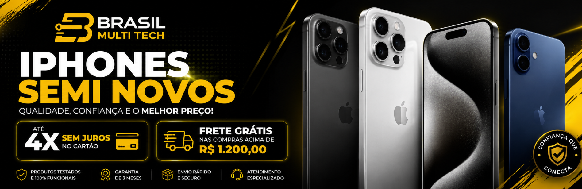 iPhones seminovos — até 4x sem juros, frete grátis acima de R$1.200
